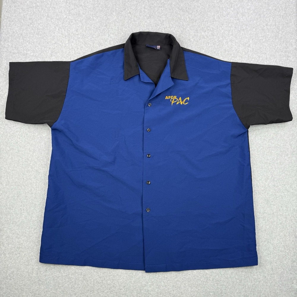 Vintage King Louie Shirt Mens 3XL Blue Black Bowling Button Up Union Made In USA